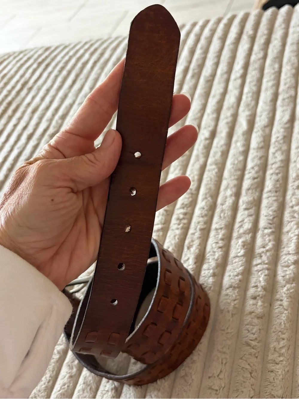 Men's Tan Leather Belt with Polished Silver Buckle